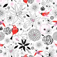 floral pattern with birds in love