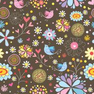 Flower seamless pattern with birds in love