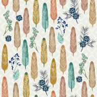 Seamless pattern with feathers and herbs