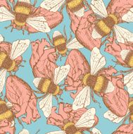 Sketch bee and heart in vintage style