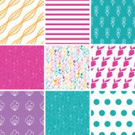 Vector Colorful Tulip Flowers Set of Nine Matching Repeating Patterns