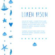 Vector nautical layout with watercolor doodles of ship sea star