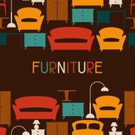 Interior seamless pattern with furniture in retro style