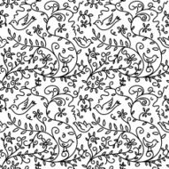 Hand Drawn Bird and Vines Pattern