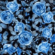 Seamless pattern of watercolor red roses on black background