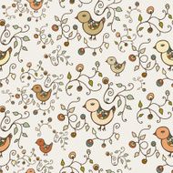 Vector seamless cute nature birds retro pattern