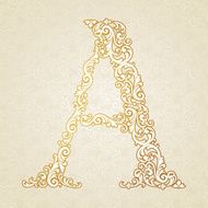 Gold font type letter A uppercase