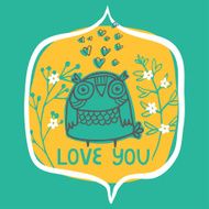 Vector card with funny owl Cute cartoon character Hand drawing