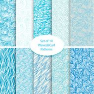 Set of 10 seamless waves and curls backgrounds