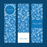 Vector blue white lineart plants vertical banners set pattern background