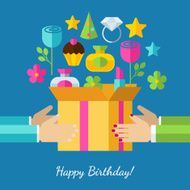 Happy Birthday greeting card Set of flat icons