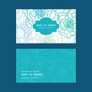 Vector blue line art flowers horizontal frame pattern business cards