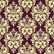 Purple and yellow floral damask seamless pattern