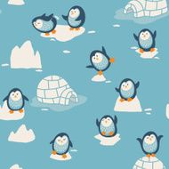 Seamless pattern with little cute penguins N2
