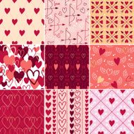 Vintage hearts and love symbols patterns set