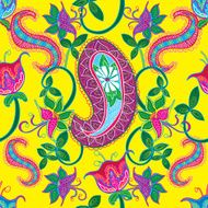 Paisley Multi Colored on Yellow Seamless Pattern