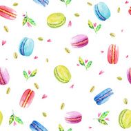 Seamless pattern with macaroons cookies pistachio and mint