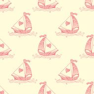 Seamless pattern with Love Ship and Hearts