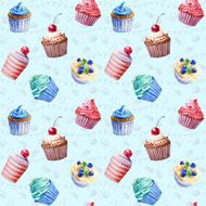 Seamless pattern Watercolor cupcakes muffins