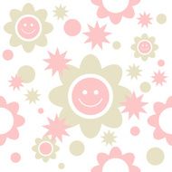 Soft flowers with happy faces and stars