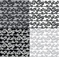 Seamless Pattern - Scroll Waves Black Gray White