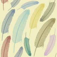 Vector seamless pattern with engraved style feathers
