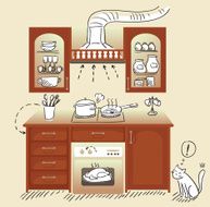 graphic kitchen interior card vector illustration