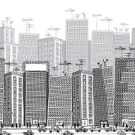 Grayscale Seamless City Pattern