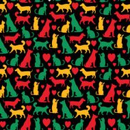 Vector seamless pattern with cats and dogs on black backgground