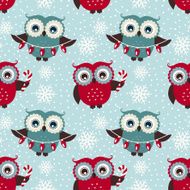 Merry Christmas! Seamless pattern with owls Vector background