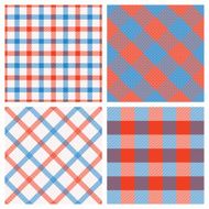 Set of Seamless Tartan &amp; Checkered Plaid Patterns Red Blue