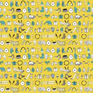 Seamless Christmas pattern with cartoon dog other things