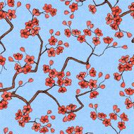 Cherry sakura blossoms seamless pattern