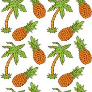 Seamless pattern with coconut palm trees and pineapples N3