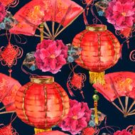 Seamless Watercolor Chinese New Year Background