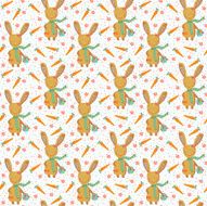 Cute easter bunny with carrots seamless pattern