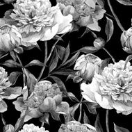Seamless monochrome background with peonies