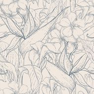 Monochrome seamless pattern with exotic flowers