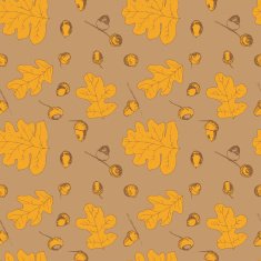 Seamless pattern with different fall oak leafs and acorn