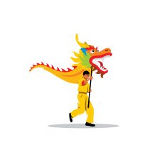 Chinese dragon and a man dancing in traditional festival sign