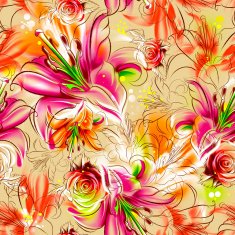 Seamless pattern Tropical exotic flowers drawn in pencil and watercolo