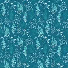 Vector Sea Blue Underwater Plants Lineart Seamless Pattern