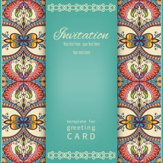Invitation card in vintage style with floral and geometric pattern