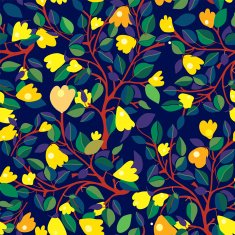 Floral seamless pattern with yellow flowers on dark blue