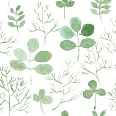 seamless background with watercolor clover and other grass