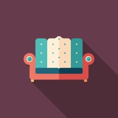 Art deco sofa flat square icon with long shadows