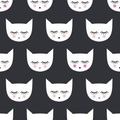 Seamless pattern with white smiling sleeping cats