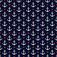 Nautical seamless pattern with anchors and hearts