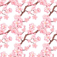 Watercolor seamless pattern with blossom sakura cherry tree
