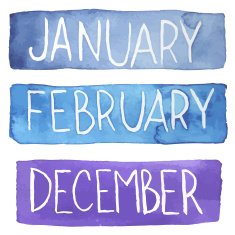 Watercolor months December January February N2